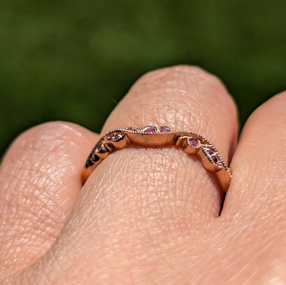 14K Rose Gold Ruby Milgrain Floral Style Ring Band - Picture 8 of 8